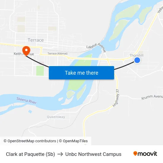 Clark at Paquette (Sb) to Unbc Northwest Campus map