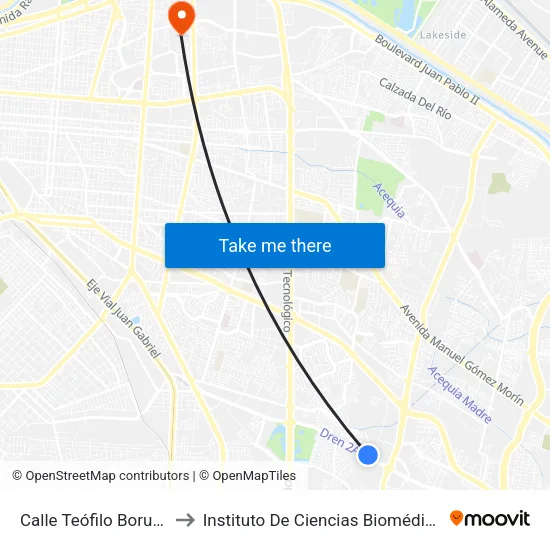 Calle Teófilo Borunda, 8670 to Instituto De Ciencias Biomédicas (Icb - Uacj) map