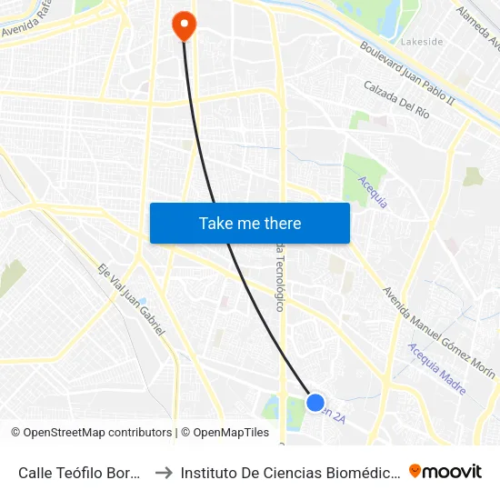 Calle Teófilo Borunda, 436 to Instituto De Ciencias Biomédicas (Icb - Uacj) map