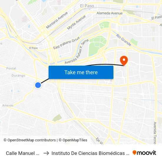 Calle Manuel Acuna to Instituto De Ciencias Biomédicas (Icb - Uacj) map