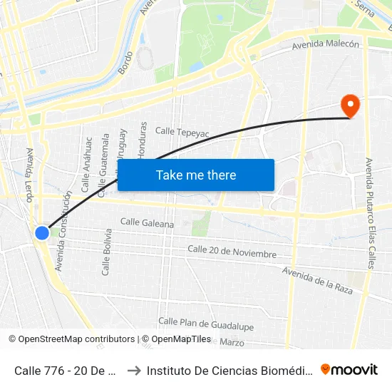 Calle 776 - 20 De Noviembre to Instituto De Ciencias Biomédicas (Icb - Uacj) map