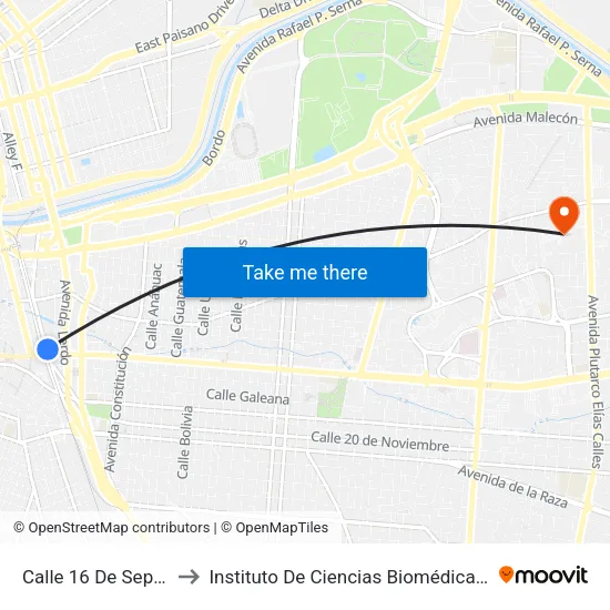 Calle 16 De Septiembre to Instituto De Ciencias Biomédicas (Icb - Uacj) map