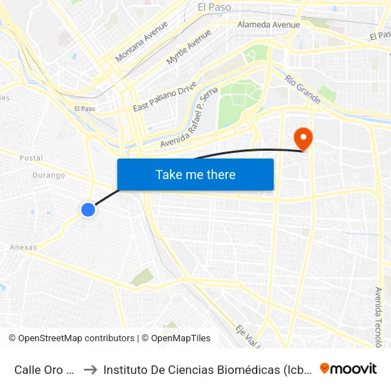 Calle Oro 937 to Instituto De Ciencias Biomédicas (Icb - Uacj) map