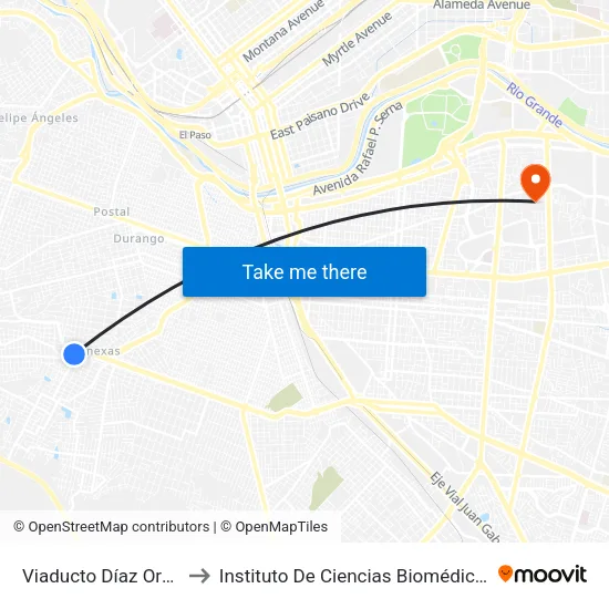 Viaducto Díaz Ordaz 4310 to Instituto De Ciencias Biomédicas (Icb - Uacj) map