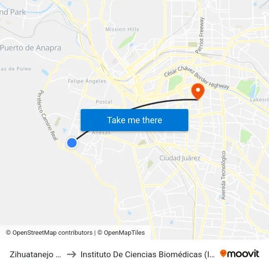 Zihuatanejo 4730 to Instituto De Ciencias Biomédicas (Icb - Uacj) map