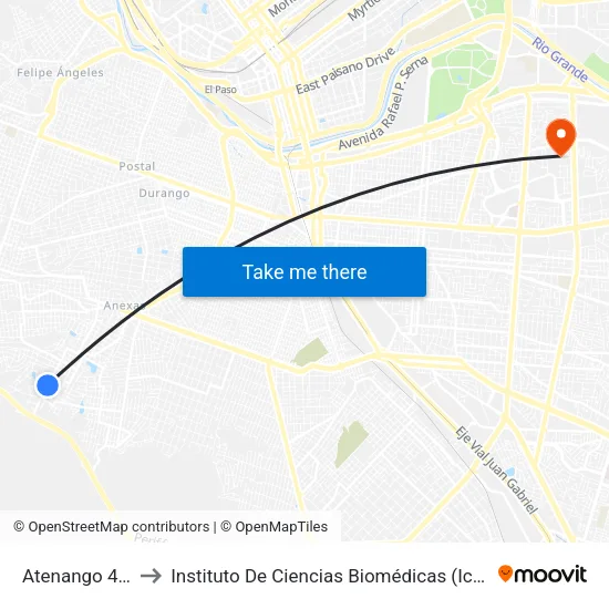 Atenango 4607 to Instituto De Ciencias Biomédicas (Icb - Uacj) map
