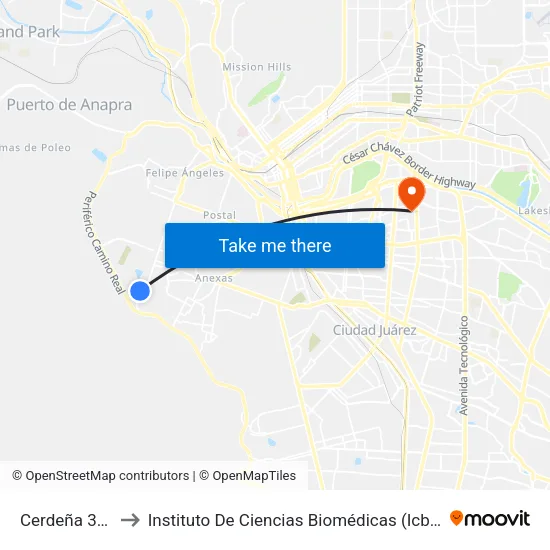 Cerdeña 3496 to Instituto De Ciencias Biomédicas (Icb - Uacj) map