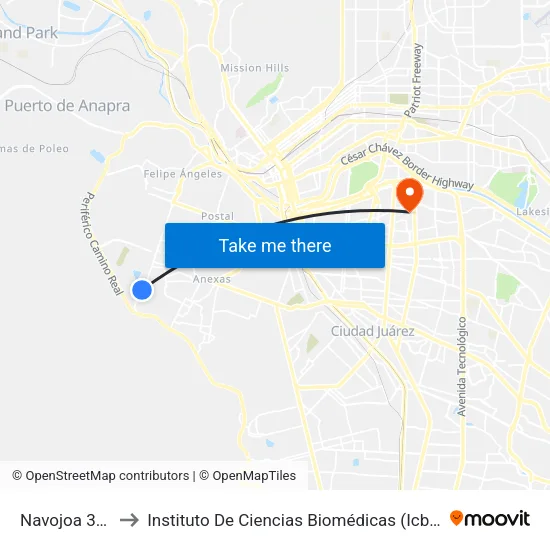 Navojoa 3507 to Instituto De Ciencias Biomédicas (Icb - Uacj) map