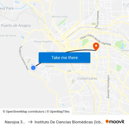Navojoa 3499 to Instituto De Ciencias Biomédicas (Icb - Uacj) map