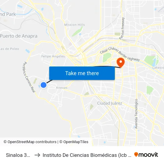 Sinaloa 3112 to Instituto De Ciencias Biomédicas (Icb - Uacj) map