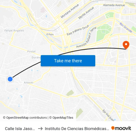 Calle Isla Jasou 5205 to Instituto De Ciencias Biomédicas (Icb - Uacj) map