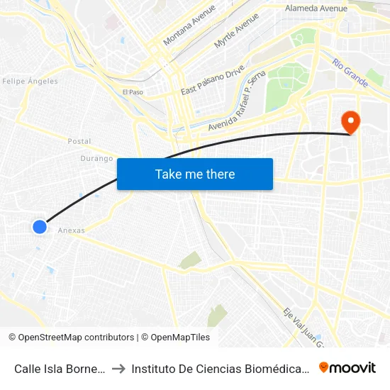Calle Isla Borneo 4710 to Instituto De Ciencias Biomédicas (Icb - Uacj) map