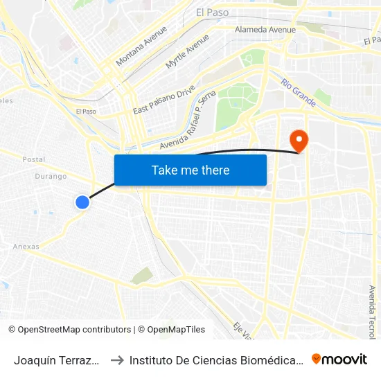 Joaquín Terrazas 2075 to Instituto De Ciencias Biomédicas (Icb - Uacj) map