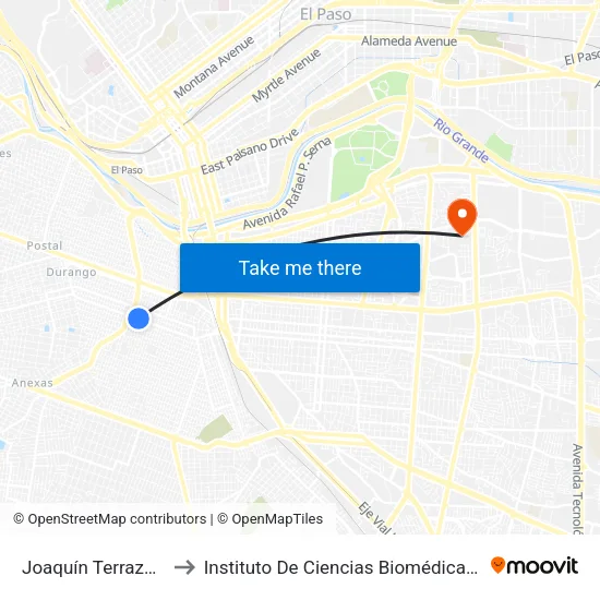 Joaquín Terrazas 1635 to Instituto De Ciencias Biomédicas (Icb - Uacj) map