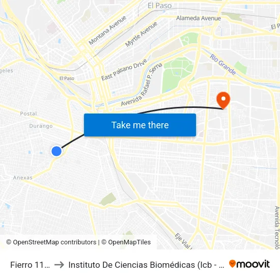 Fierro 1160 to Instituto De Ciencias Biomédicas (Icb - Uacj) map