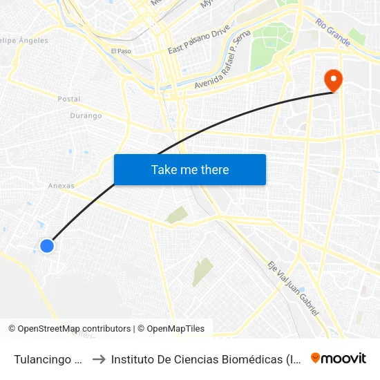 Tulancingo 4106 to Instituto De Ciencias Biomédicas (Icb - Uacj) map