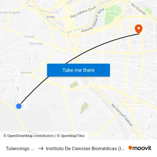 Tulancingo 4921 to Instituto De Ciencias Biomédicas (Icb - Uacj) map