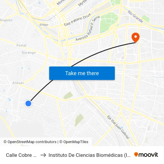 Calle Cobre 3677 to Instituto De Ciencias Biomédicas (Icb - Uacj) map