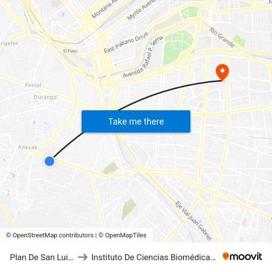 Plan De San Luis 2955 to Instituto De Ciencias Biomédicas (Icb - Uacj) map