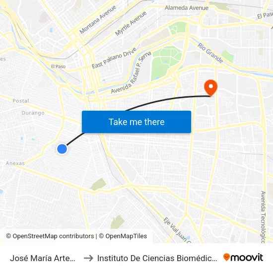 José María Arteaga 1411 to Instituto De Ciencias Biomédicas (Icb - Uacj) map