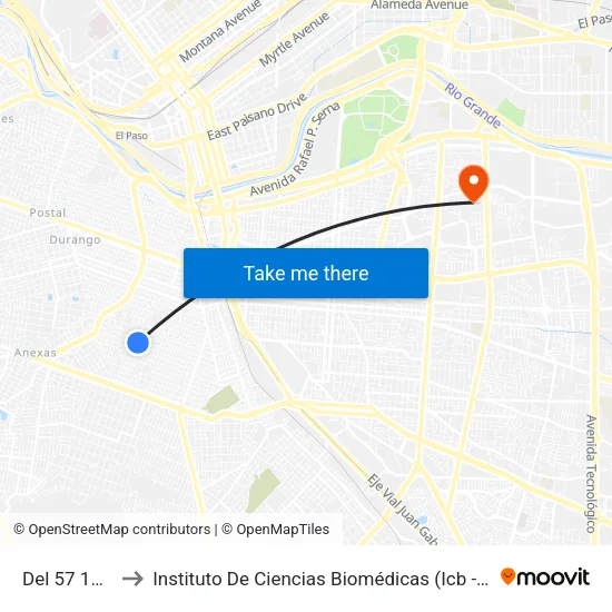 Del 57 1060 to Instituto De Ciencias Biomédicas (Icb - Uacj) map
