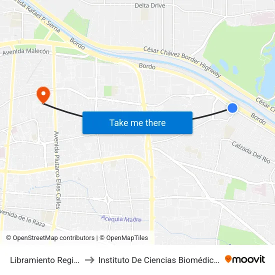 Libramiento Regional 243 to Instituto De Ciencias Biomédicas (Icb - Uacj) map