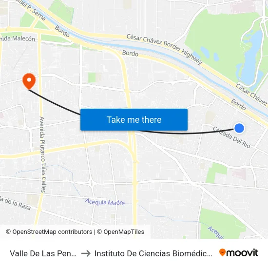 Valle De Las Penas 1711 to Instituto De Ciencias Biomédicas (Icb - Uacj) map