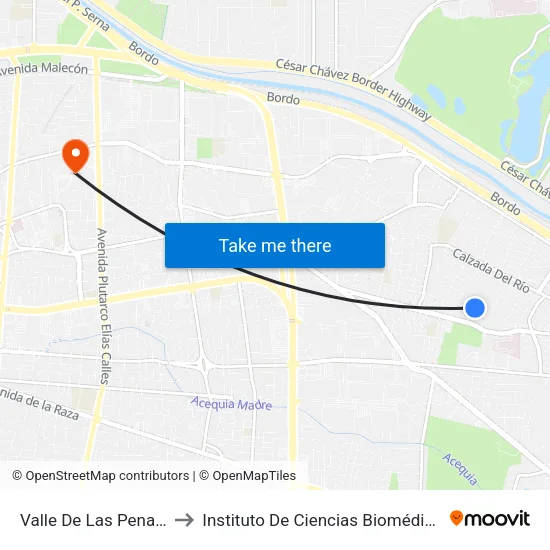 Valle De Las Penas 172097 to Instituto De Ciencias Biomédicas (Icb - Uacj) map