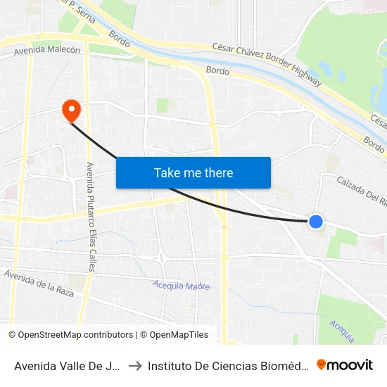Avenida Valle De Juárez 7561 to Instituto De Ciencias Biomédicas (Icb - Uacj) map