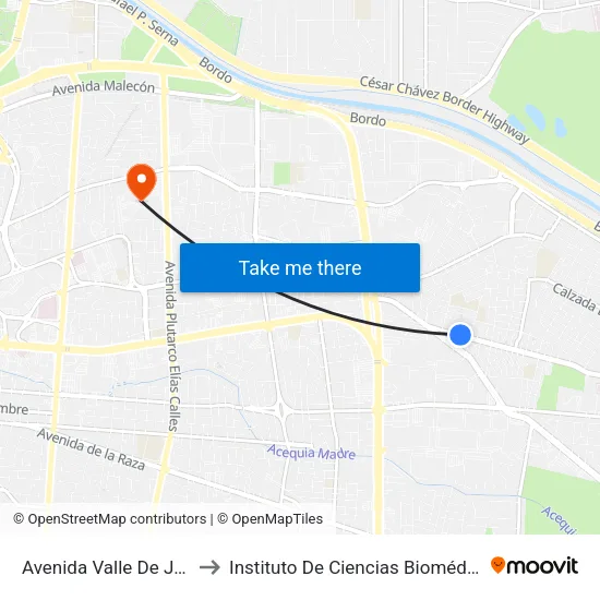 Avenida Valle De Juárez 7261 to Instituto De Ciencias Biomédicas (Icb - Uacj) map