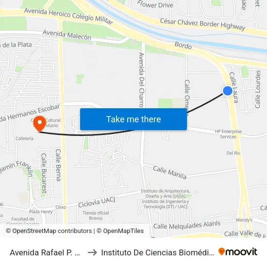 Avenida Rafael P. Serna 1804 to Instituto De Ciencias Biomédicas (Icb - Uacj) map