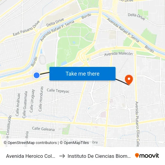 Avenida Heroico Colegio Militar, 51 to Instituto De Ciencias Biomédicas (Icb - Uacj) map