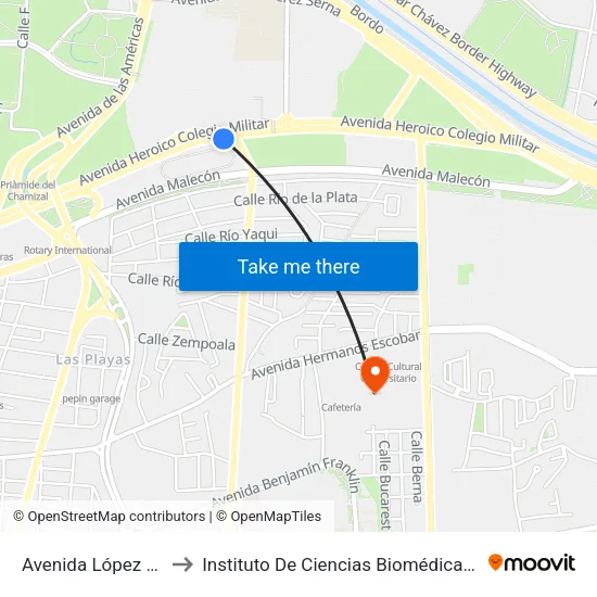 Avenida López Mateos to Instituto De Ciencias Biomédicas (Icb - Uacj) map