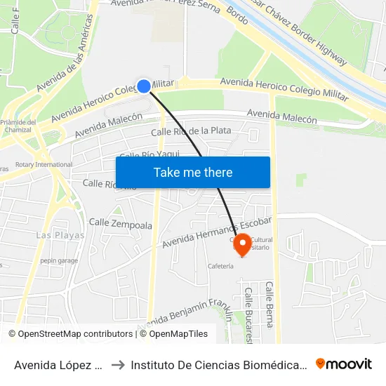 Avenida López Mateos to Instituto De Ciencias Biomédicas (Icb - Uacj) map