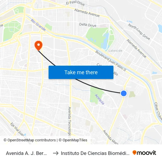Avenida A. J. Bermúdez, 720 to Instituto De Ciencias Biomédicas (Icb - Uacj) map