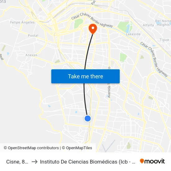 Cisne, 807 to Instituto De Ciencias Biomédicas (Icb - Uacj) map