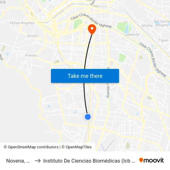 Novena, 611 to Instituto De Ciencias Biomédicas (Icb - Uacj) map