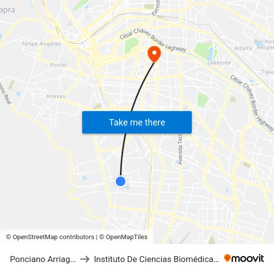 Ponciano Arriaga, 2715 to Instituto De Ciencias Biomédicas (Icb - Uacj) map