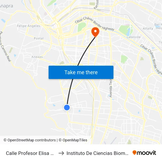 Calle Profesor Elisa Griensen, 3611 to Instituto De Ciencias Biomédicas (Icb - Uacj) map
