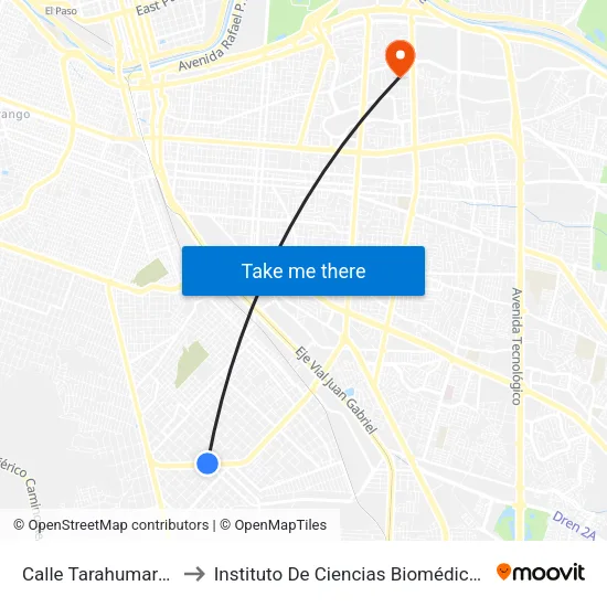 Calle Tarahumaras, 6290 to Instituto De Ciencias Biomédicas (Icb - Uacj) map