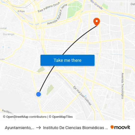 Ayuntamiento, 2509 to Instituto De Ciencias Biomédicas (Icb - Uacj) map
