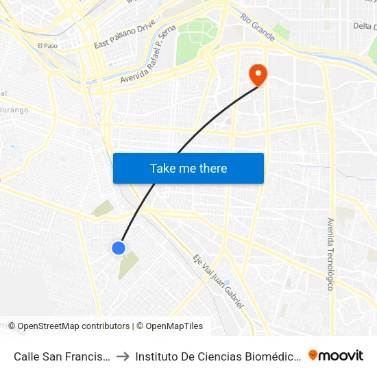 Calle San Francisco, 1253 to Instituto De Ciencias Biomédicas (Icb - Uacj) map
