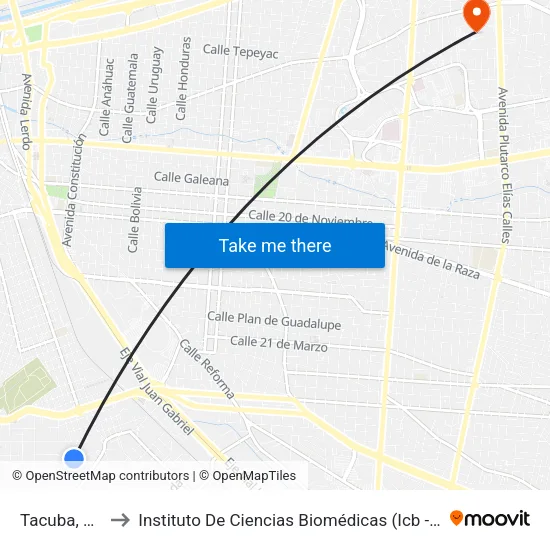 Tacuba, 133 to Instituto De Ciencias Biomédicas (Icb - Uacj) map