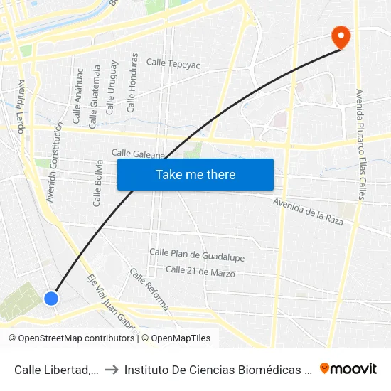 Calle Libertad, 2387 to Instituto De Ciencias Biomédicas (Icb - Uacj) map