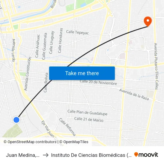 Juan Medina, 1081 to Instituto De Ciencias Biomédicas (Icb - Uacj) map