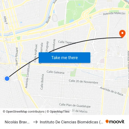 Nicolás Bravo, 646 to Instituto De Ciencias Biomédicas (Icb - Uacj) map