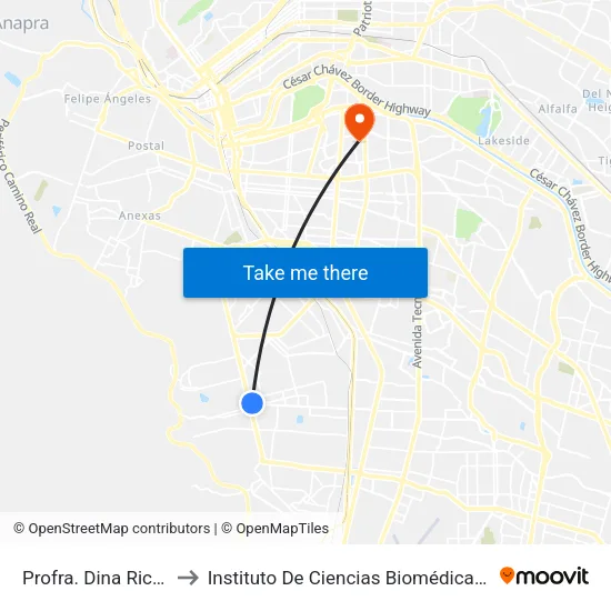 Profra. Dina Rico, 7625 to Instituto De Ciencias Biomédicas (Icb - Uacj) map