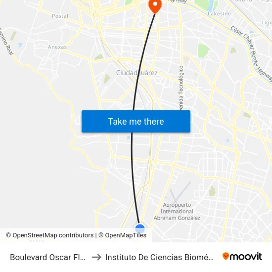Boulevard Oscar Flores, 10456 to Instituto De Ciencias Biomédicas (Icb - Uacj) map