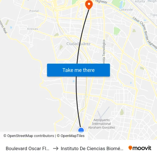 Boulevard Oscar Flores, 10418 to Instituto De Ciencias Biomédicas (Icb - Uacj) map
