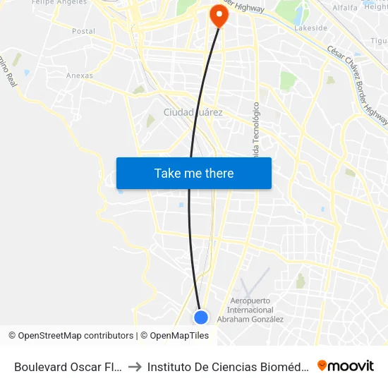 Boulevard Oscar Flores, 2110 to Instituto De Ciencias Biomédicas (Icb - Uacj) map